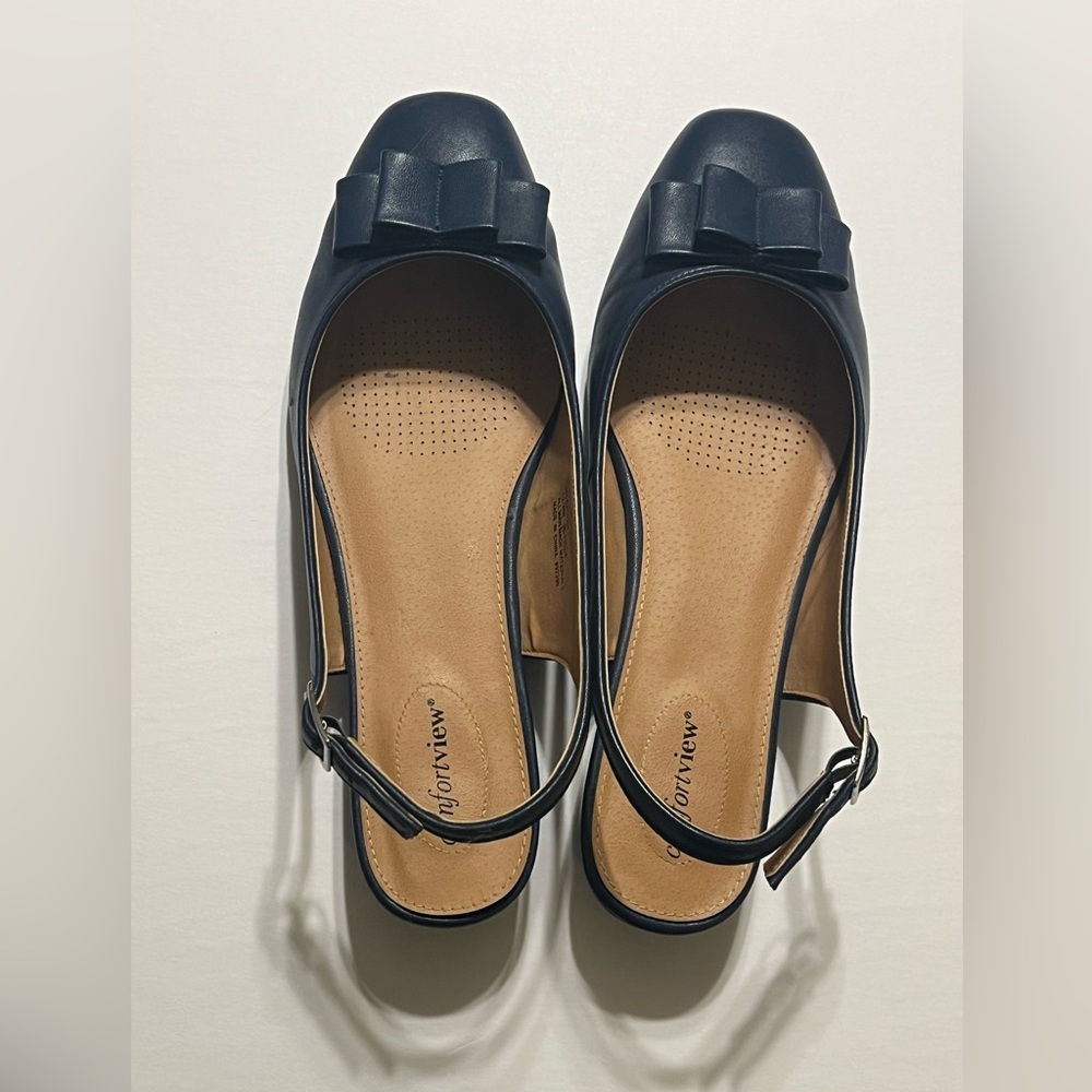 Navy blue slingback flats